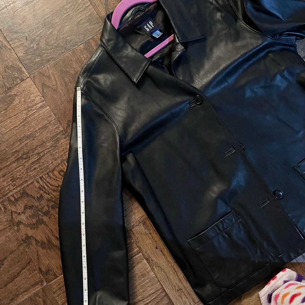 Gap Black Leather Button Front Jacket Size Xl. - image 8
